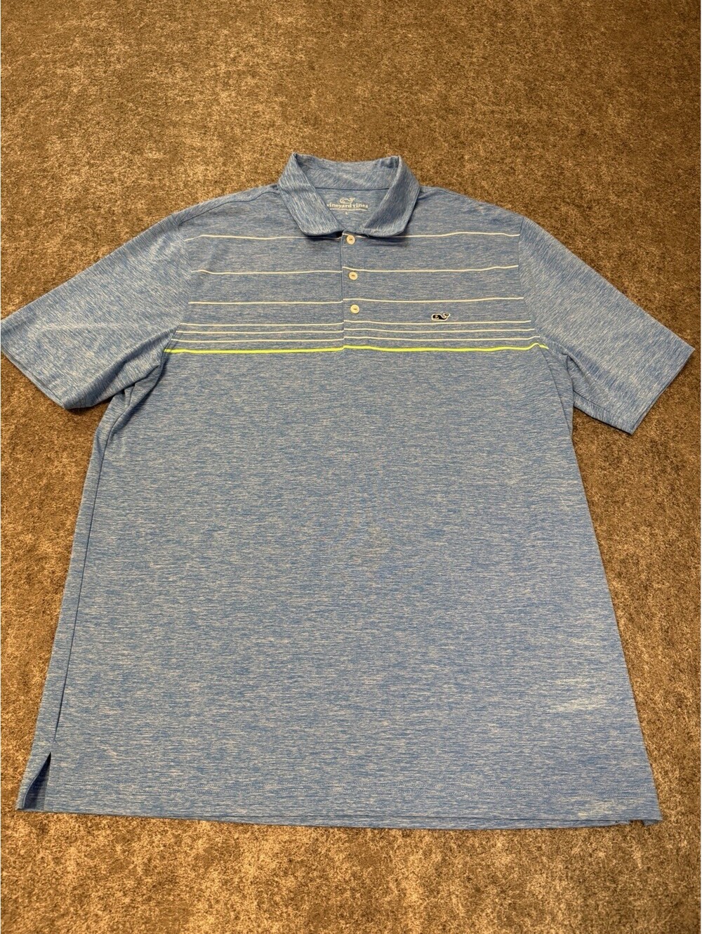 Vineyard Vines Blue Heather Striped Performance Polo Shirt Men's Size L